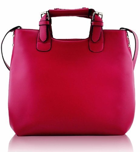 Womens Fuschia Pink Large Tote Shoulder Bag Ladies Faux Leather Designer Handbag KCMODE
