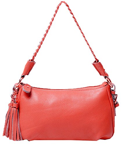 Heshe 2014 New Ladies’ Genuine Leather Tide Girl Link Chain Tassels Candy Color Crossbody Shoulder Bag Satchel Handbag for Women