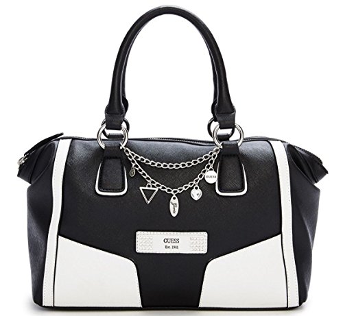 GUESS Senuri Box Satchel Bag Handbag Purse, Black / White
