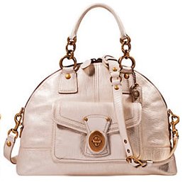 Coach Legacy Patent Crinkle Leather Francine Domed Satchel Bag Tote 12295 Ivory