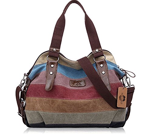KISS GOLD(TM) Fashion Multi-Color Canvas Tote Hobo Shopper Handbag Shoulder Bag