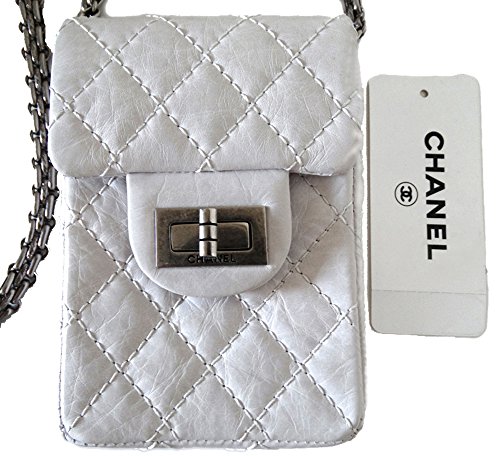 Chanel Small Phone Holder White Quilted Leather Crossbody Bag