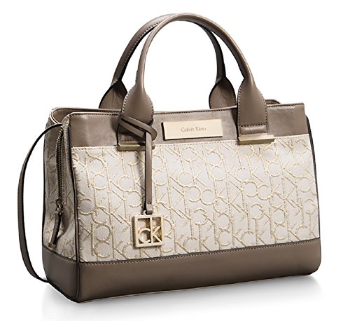 Calvin Klein Candice Lurex Center Zip Carryall Bag Handbag Purse (Stone Beige)