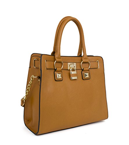 Beaute Bags Hamilton Large Handbag Padlock Tote Vegan Leather. Versatile and fashionable for everyday use, this bag will add dashing classiness to your look. Wear it as a top-handle bag or switch to the shoulder strap to be hands-free. Flatters a professional work wardrobe or adds smarts to a dressy casual look. The perfect elegant bag for schlepping a book or tablet, or use as a small overnight bag.