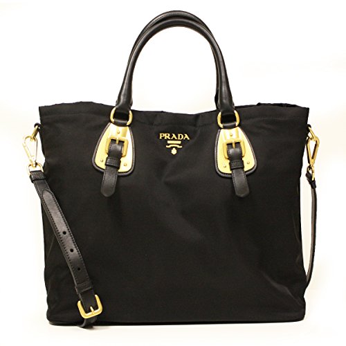 Prada BN1902 Nero Tessuto Black Nylon Convertible Top Handle Shopping Tote Bag