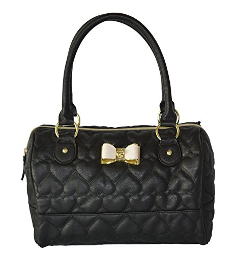 Betsey Johnson Women’s Speedy “Be Mine” Satchel Style Handbag, Black Puffy Hearts