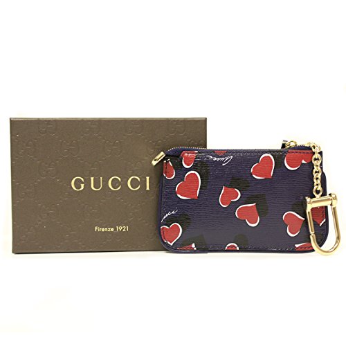 Gucci 233183 Gucci Navy Leather Red Heat Clip Key Case