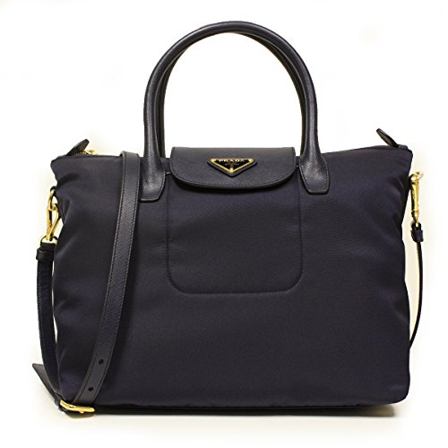 Prada BN2106 Bleu Tessuto Saffian Navy Blue Nylon and Leather Shopping Tote Bag