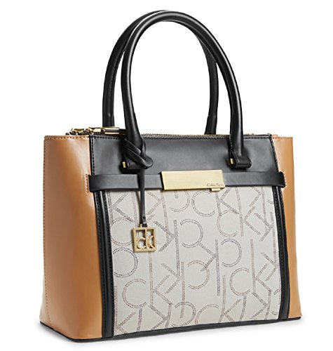 Calvin Klein Womens Addie Double Zip Carryall Tote Handbag (Sepia)
