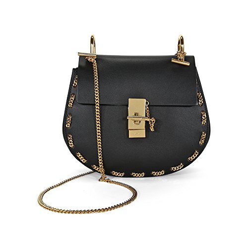 Chloe Drew Calfskin Leather Shoulder Bag – Black