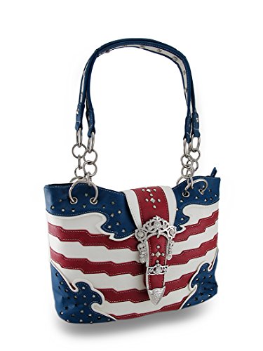 American Flag Rhinestone Buckle Western Style Leatherette Shoulder Bag