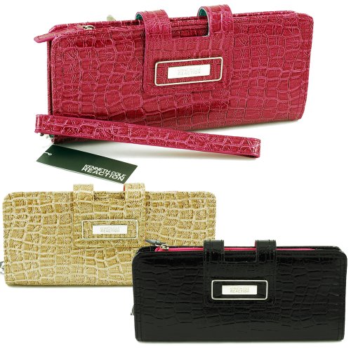 Kenneth Cole Reaction Womens Tab Clutch Wallet/wristlet Croco Color-blocked Hot!