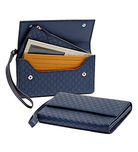 Gucci Blue MircoGuccissima Leather Wallet Wristlet Clutch Bag Travel Document Case 309651 BMJCN