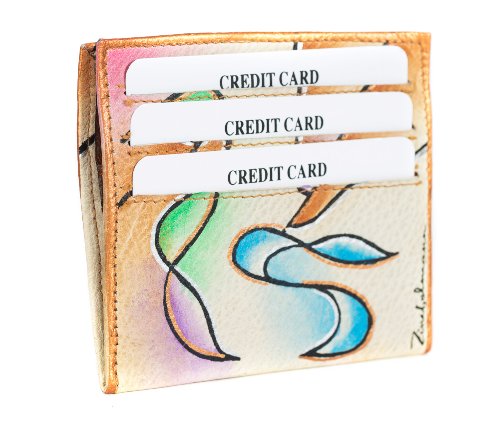 Zimbelmann – Womens Credit Card Holder Case – made of genuine Nappa Leather – multicoloured handpainted – Kiara