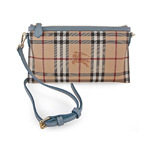 Burberry Woman’s Beige Peyton Haymarket Check Clutch Wristlet Handbag