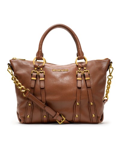 Michael Kors Luggage Brown Leather Leigh Medium Satchel Shoulder Bag