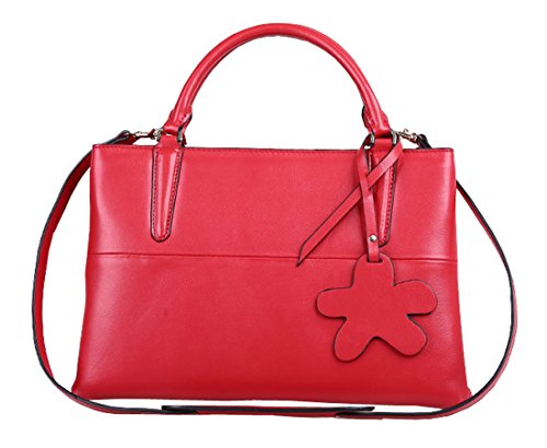 Heshe New Genuine Leather Office Lady Casual Fashion Tote Top Handle Shoulder Crossbody Bag Satchel Purse Handbag for Women