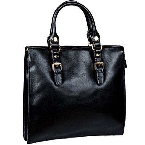 Yahoho Women’s 3-Compartment Top Handle Handbag Office Lady Genuine Leather Cross Body Shoulder Bag Fit IPAD