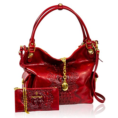Marino Orlandi Designer Red Alligator Leather Bag & Wallet w/Chain Set