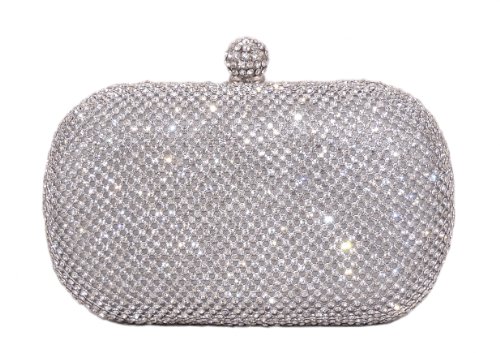 Glamour Evening Bag Crystal Pave Hard Case Clutch Handbag with Detachable Chains