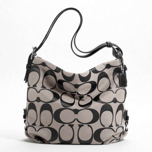 Coach 24cm Signature Duffle Shoulder Bag in Black and White