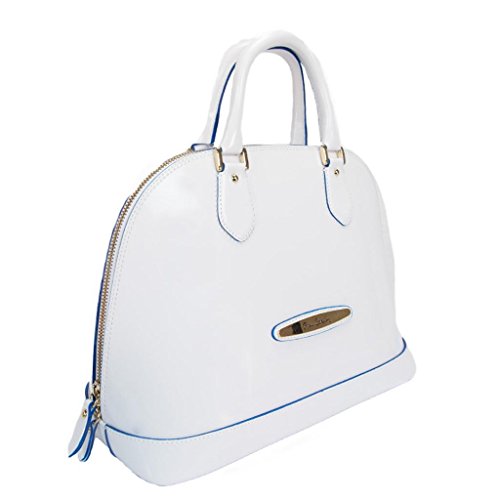 Pierre Cardin 4068 BIANCO/BLU Made in Italy White/Blue Leather Zip Dome Satchel
