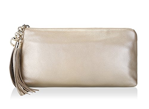 Gucci Gold Metallic Leather Clutch Handbag with Tassel Large
