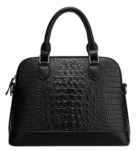 Heshe® New Office Lady Pu Leather Crocodile Simple Style Fashion Designer Tote Top Handle Shoulder Crossbody Bag Zippered Messenger Bag Satchel Purse Women’s Handbag