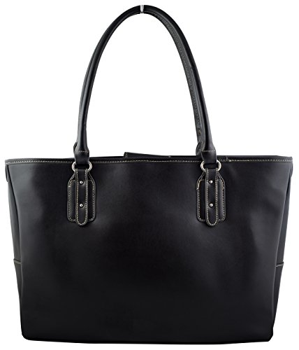 Elegant Work Tote, Business Women’s Laptop Tote Bag With Padded Compartment For Computer Up To 14.5″ – BLACK