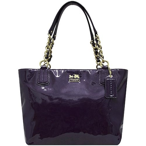 Coach Madison Patent Leather Zip Tote Bag 20484 Aubergine Purple