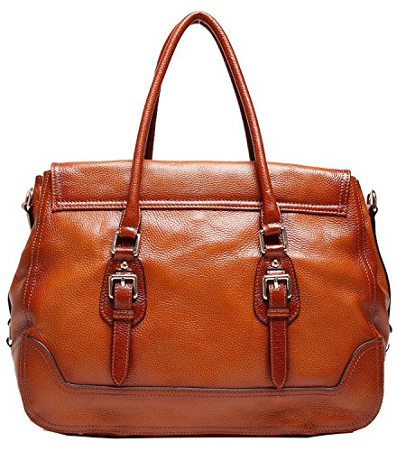 Heshe Women’s Luxury Soft Genuine Leather Vintage Tote Top-handle Shoulder Bag Crossbody Handbag Satchel Ladies Purse(sorrel)