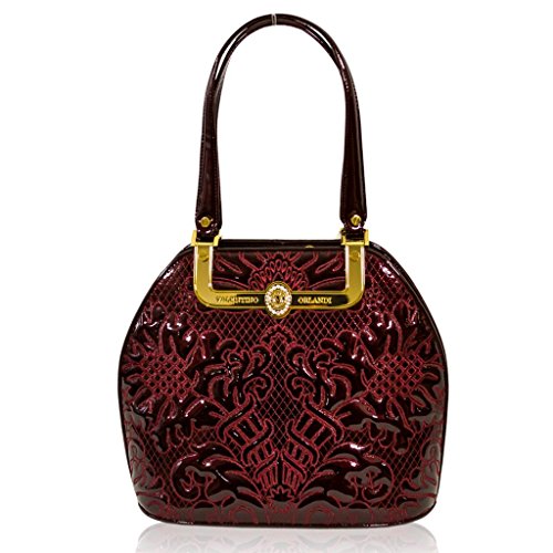 Valentino Orlandi Italian Designer Burgundy Embroidered Leather Bowling Bag