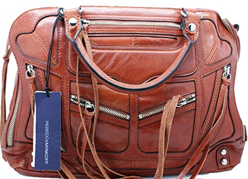 Rebecca Minkoff Jealous Tri Zip Leather Satchel Handbag Bag, Luggage Brown