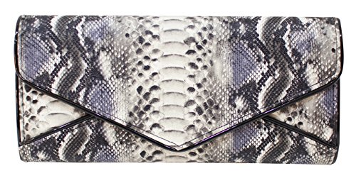 Women’s Black Snakeskin Patterned Faux Leather Clutches Evening Handbags Purses
