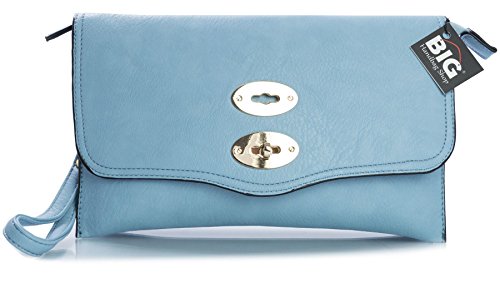 Big Handbag Shop Womens Postman’s Lock Designer Soft Faux Leather Clutch Bag