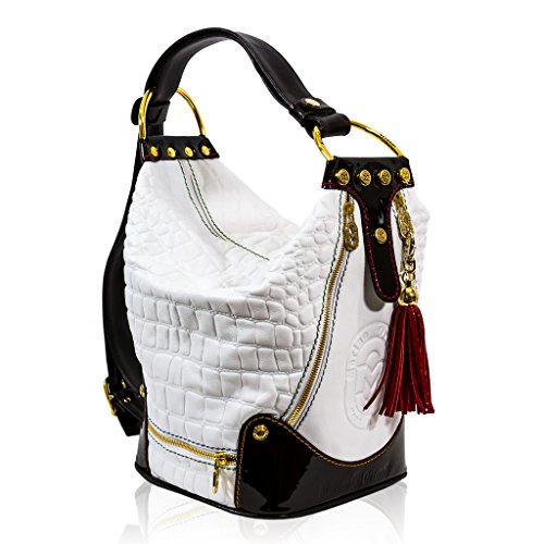 Marino Orlandi Italian Designer White Croc Leather Oversized Sling Bucket Bag