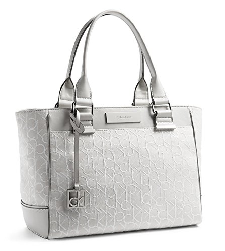 Calvin Klein Candice Lurex Logo Jacquard Shopper Tote Bag Handbag Purse (Ice Grey)