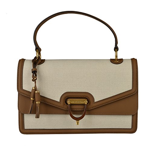 Gucci Women’s Beige Leather Trimmed Satchel Handbag Bag