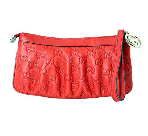 Gucci GG Guccissima Leater Wristlet Clutch in Red
