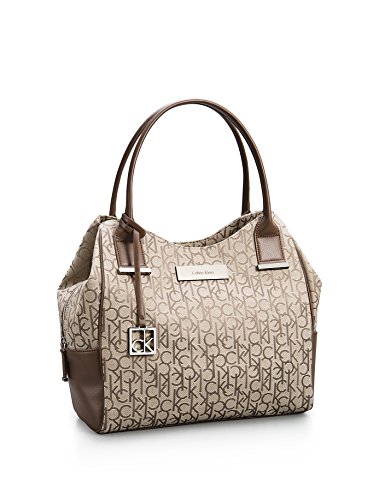 Calvin Klein Logo Jacquard Center Zip Hobo Bag Handbag (Natural)