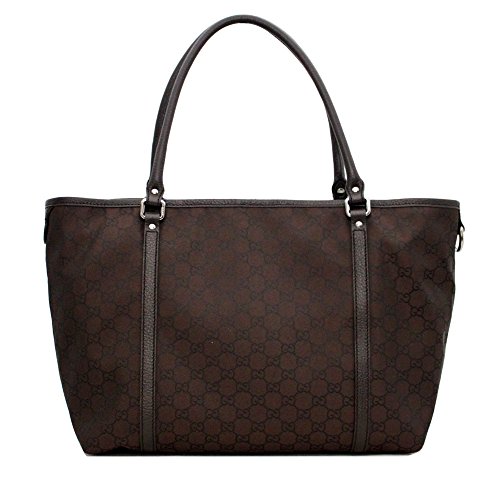 Gucci Women’s Large Dark Brown Canvas Leather Trimmed Guccissima GG Print Tote 265696