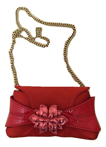 Roberto Cavalli Shoulder Clutch Satin and Leather Handbag With Flower