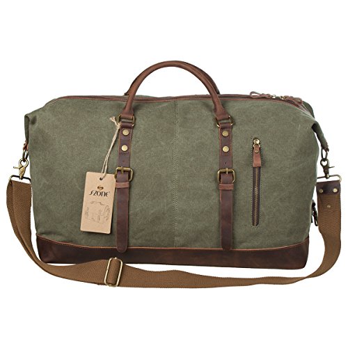 S-ZONE Oversized Canvas Leather Trim Travel Tote Duffel shoulder handbag Weekend Bag (Upgraded Version)