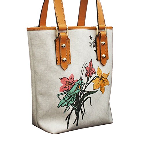 Gucci White Grasshopper Floral Tattoo Tote Bucket Handbag
