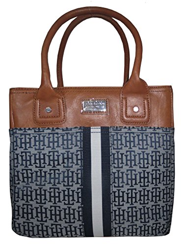 Tommy Hilfiger Small TOTE Handbag; Blue Jacquard Faux Leather