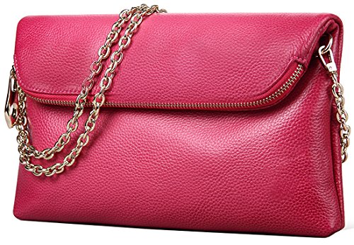 Heshe® 2015 New Fashion Women Genuine Leather Cute Shoulder Handbag Cross Body Purse Messenger Bag Candy Color Top Zipper Simple Style with Chain Strap Clutch