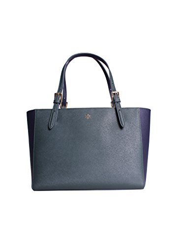 Tory Burch York Small Buckle Tote in Jitney Green/Tory Navy