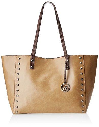 Jessica Simpson Lolita Stud Tote with Removable Pouch (Sesame/Dk Brown)