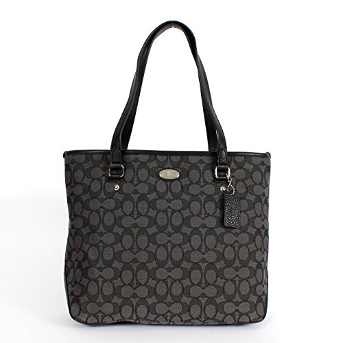 Coach 36185 Outlined Signature Zip Top Tote Black Smoke/black