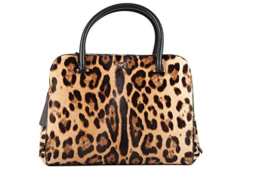 DOLCE&GABBANA women’s leather handbag shopping bag purse leo brown